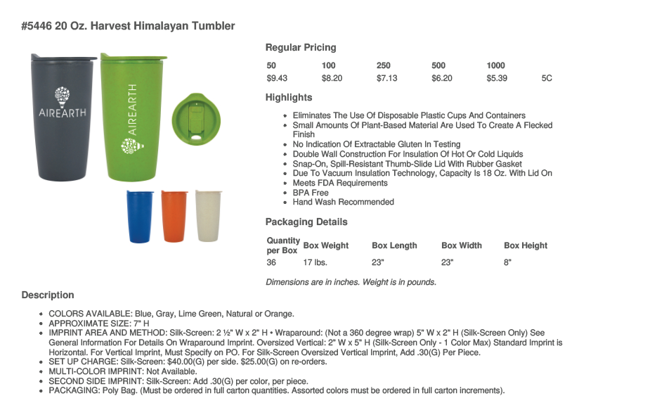 #5446 - 20 OZ. HARVEST HIMALAYAN TUMBLER