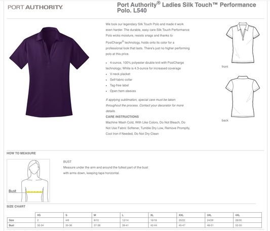 L540  Port Authority® Ladies Silk Touch™ Performance Polo
